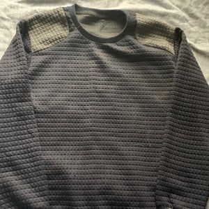 Blue Waffle Knit Sweater with Gray Shoulder Pads